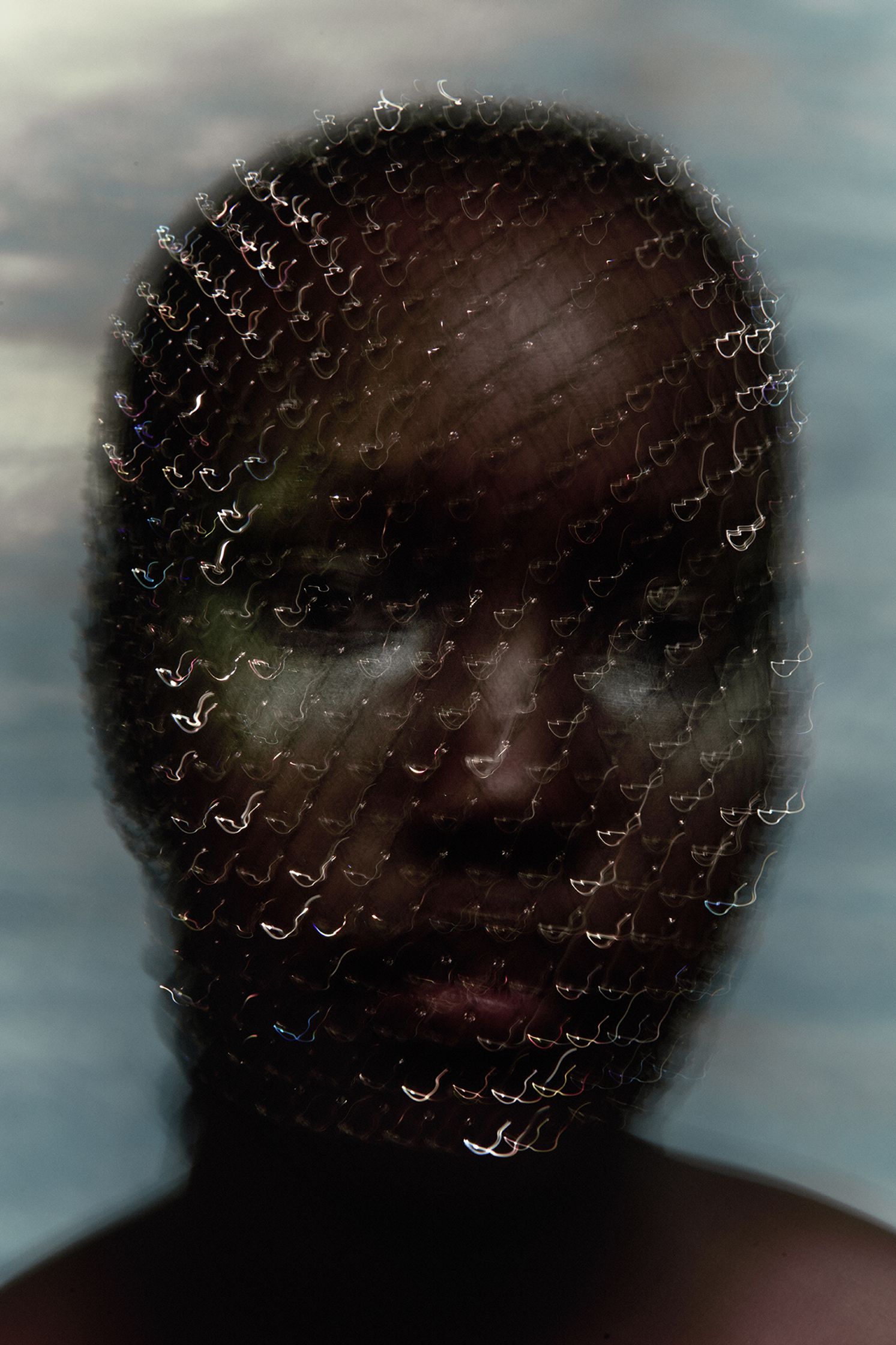 a photo of a woman with a net on her head