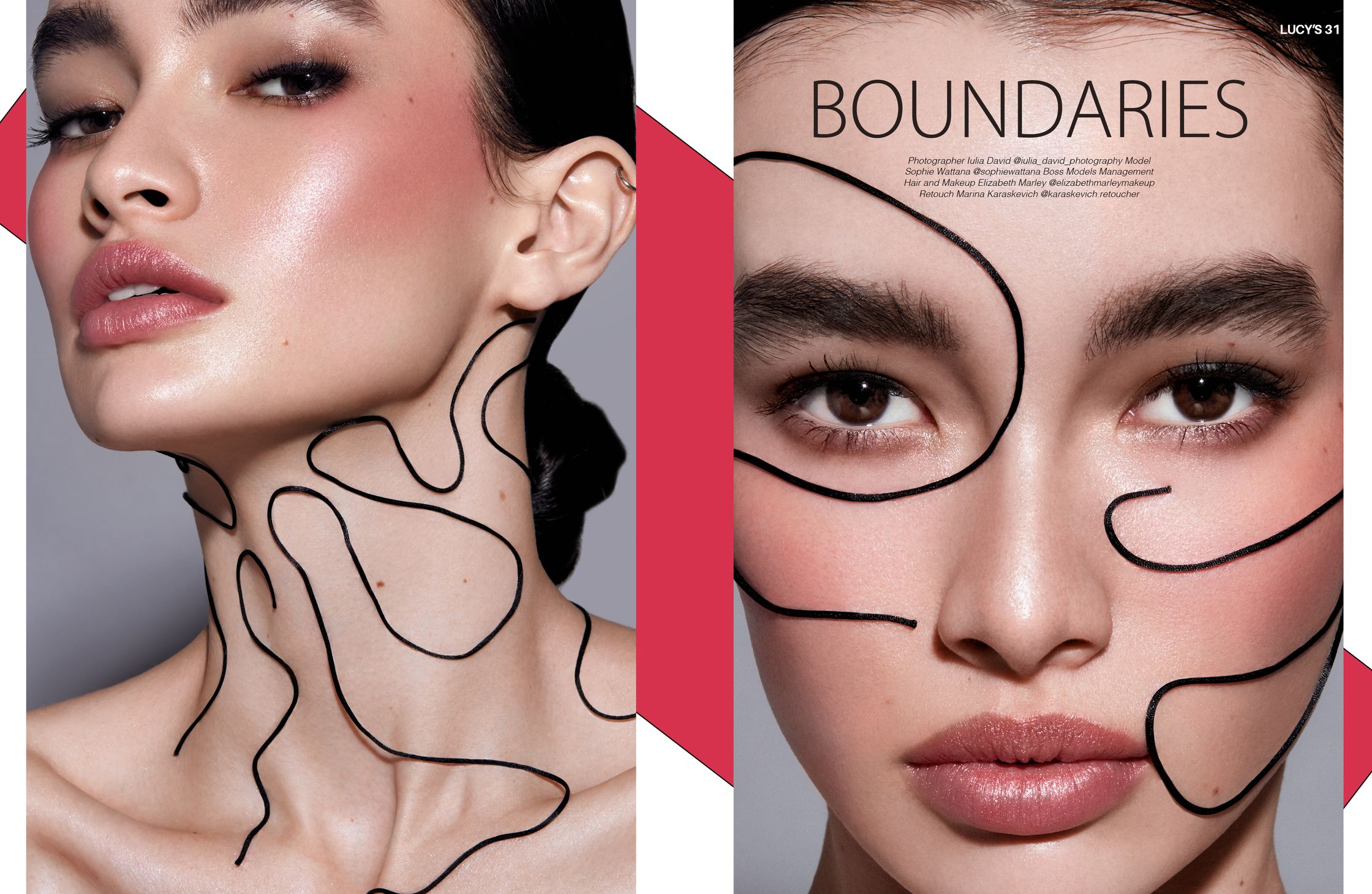 a woman's face with a line drawn on it