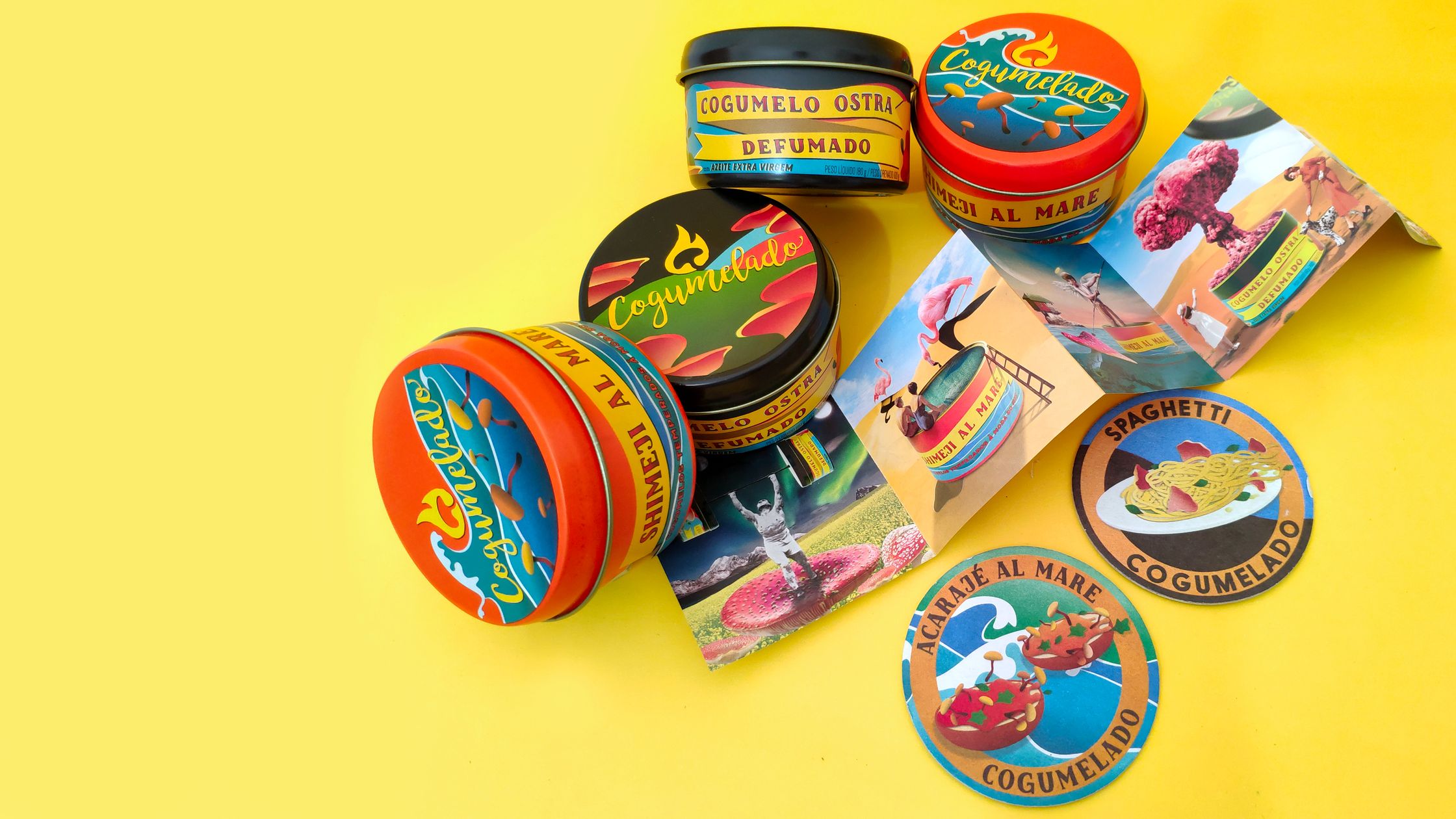 a group of tins with different kinds of food on them, packaging design, creative packaging design, design de embalagens, packaging design freelancer, creative branding, brand identity, tin can packaging, food packaging, food can packaging, 