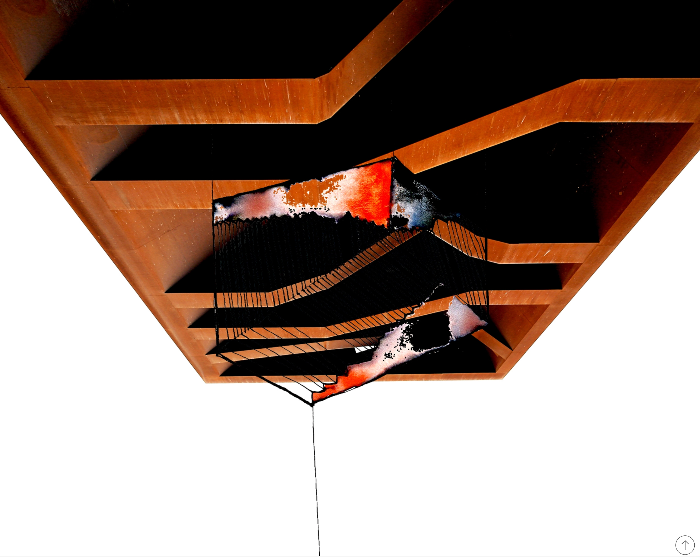 an image of a wooden ceiling with a light hanging from it