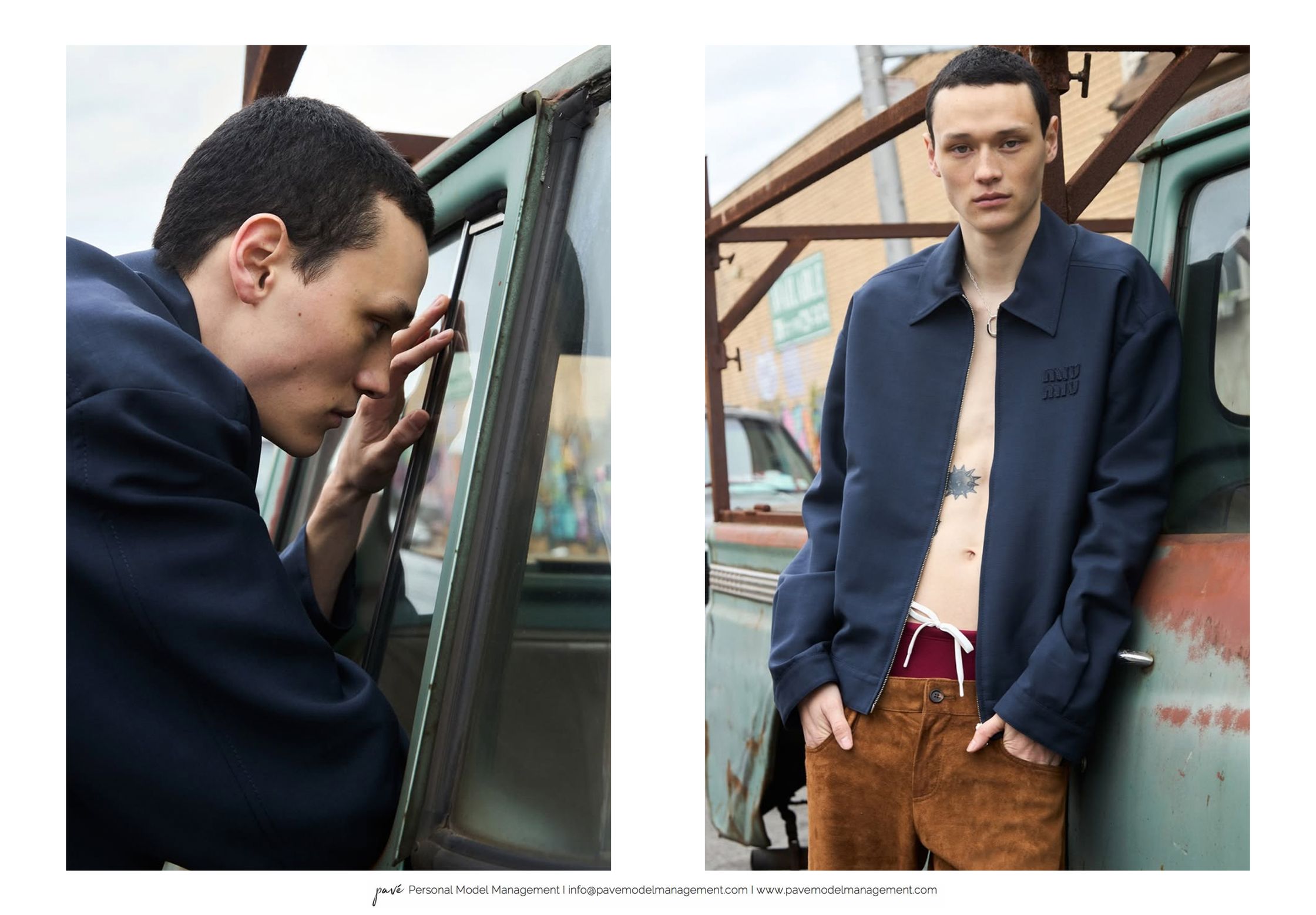 A young man in a blue jacket.