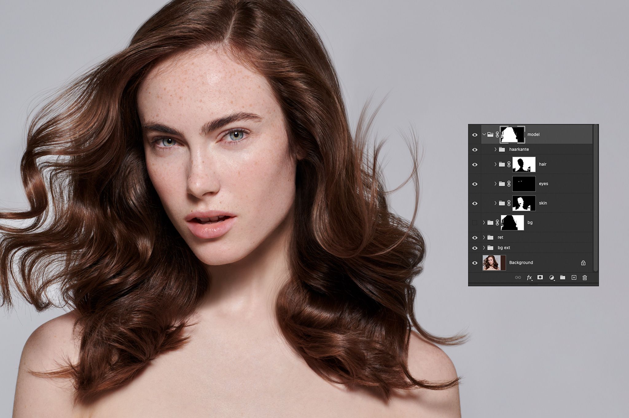 Color correction of skin and hair matched to the light purple reference